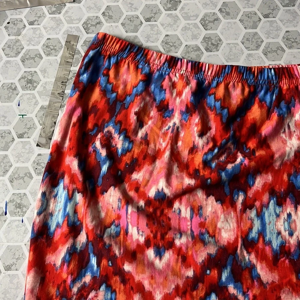 Hot Kiss Youth Large Elastic Waist Watercolor Red Blue Skirt